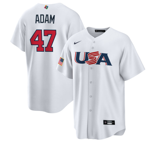 Men's USA Baseball #47 Jason Adam 2023 White World Baseball Classic Stitched Jersey